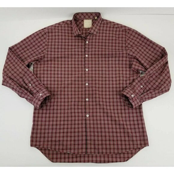 Billy Reid Button Up Shirt Mens Size 2XL Red Plaid Standard Cut Long Sleeve - Picture 1 of 10